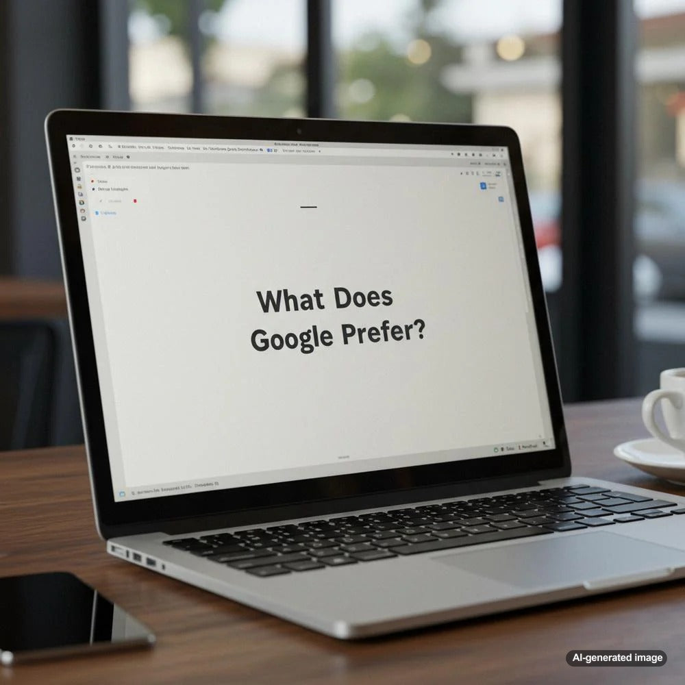 BlogCog blog post about Google search preferences with featured image of modern digital content creation