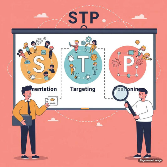 Illustration depicting Segmentation, Targeting, and Positioning in marketing