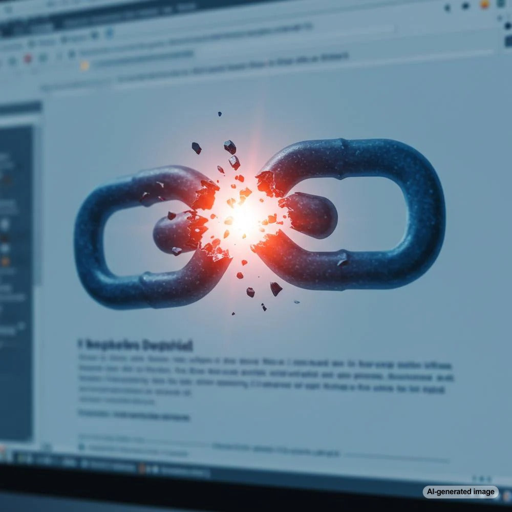 Illustration depicting a broken hyperlink chain symbolizing a broken link