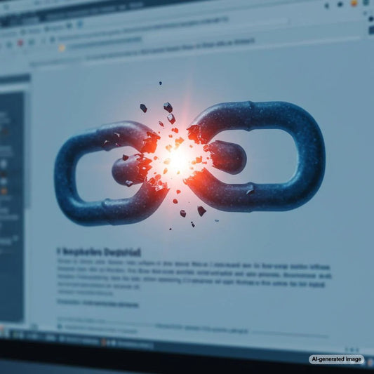 Illustration depicting a broken hyperlink chain symbolizing a broken link