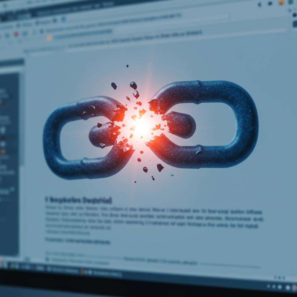 Illustration depicting a broken hyperlink chain symbolizing a broken link
