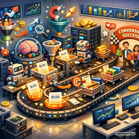 A strategic content conversion path guiding website visitors from search traffic to leads and customers