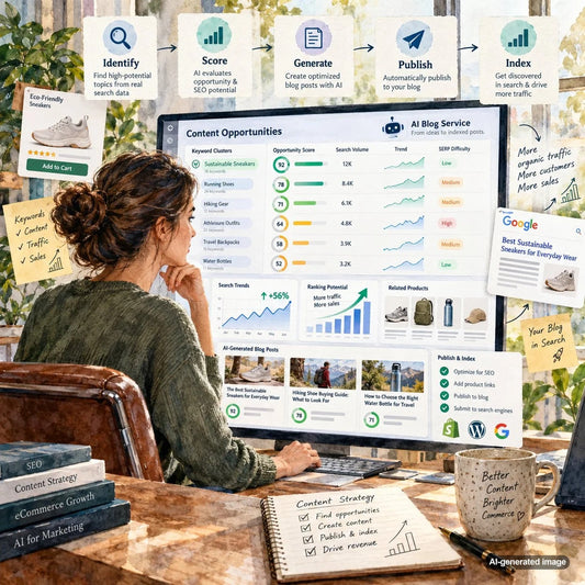 Content opportunity scoring concept for prioritizing SEO topics based on search demand, relevance, competition, and growth potential