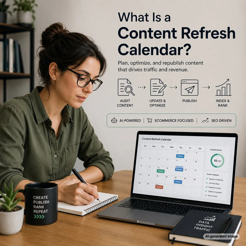 Content refresh calendar planning board for updating website content and improving Google rankings