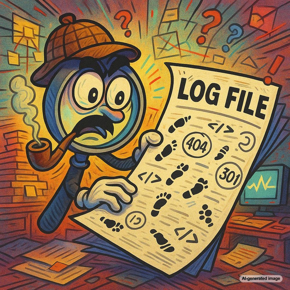 Illustration depicting log file analysis as detective work in technical SEO