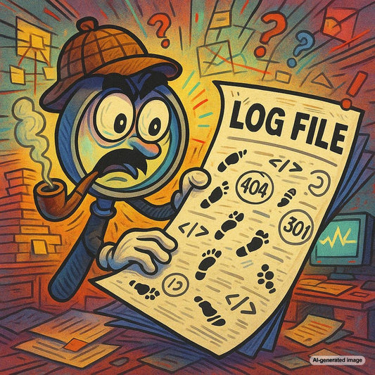 Illustration depicting log file analysis as detective work in technical SEO