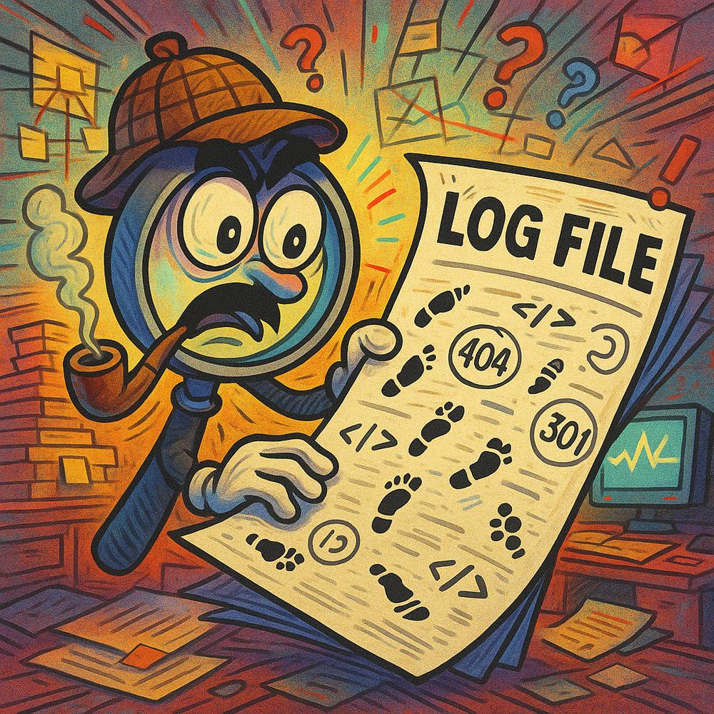 Illustration depicting log file analysis as detective work in technical SEO