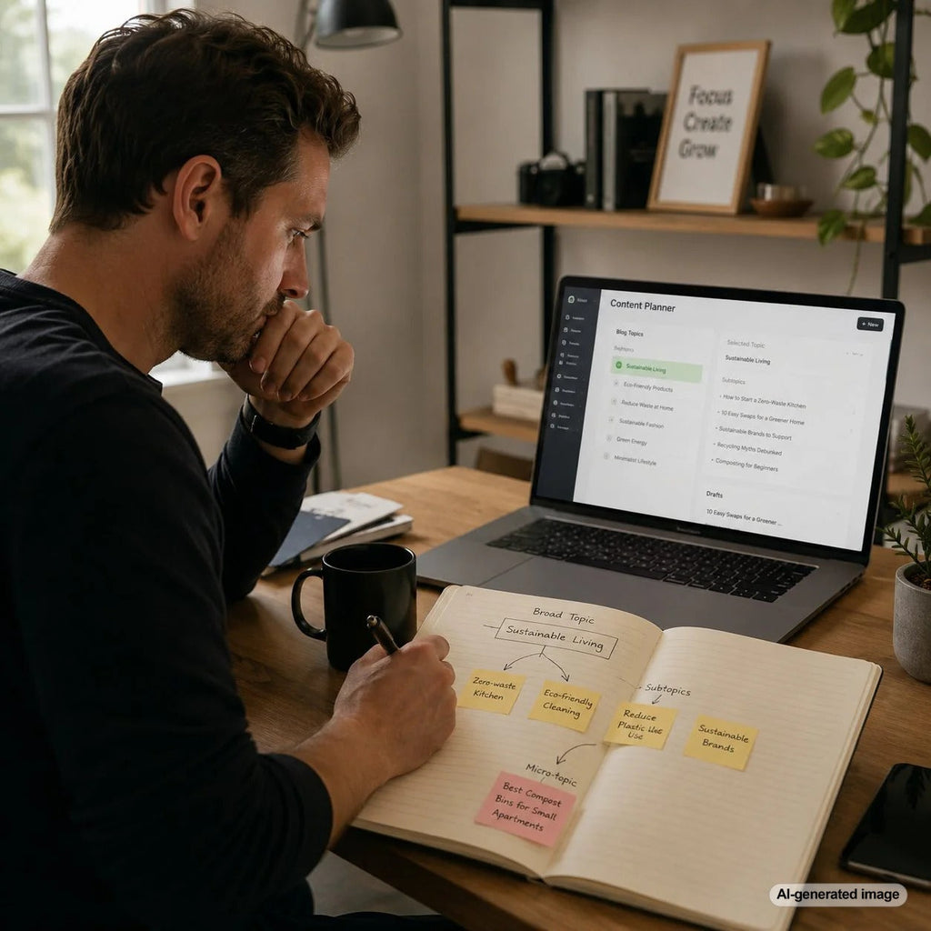 Micro-topic SEO strategy concept showing focused content ideas building toward stronger search visibility