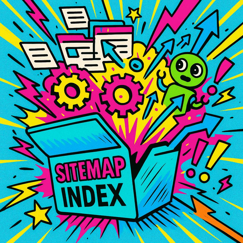 Illustration depicting the structure of a sitemap index file connecting multiple sitemaps