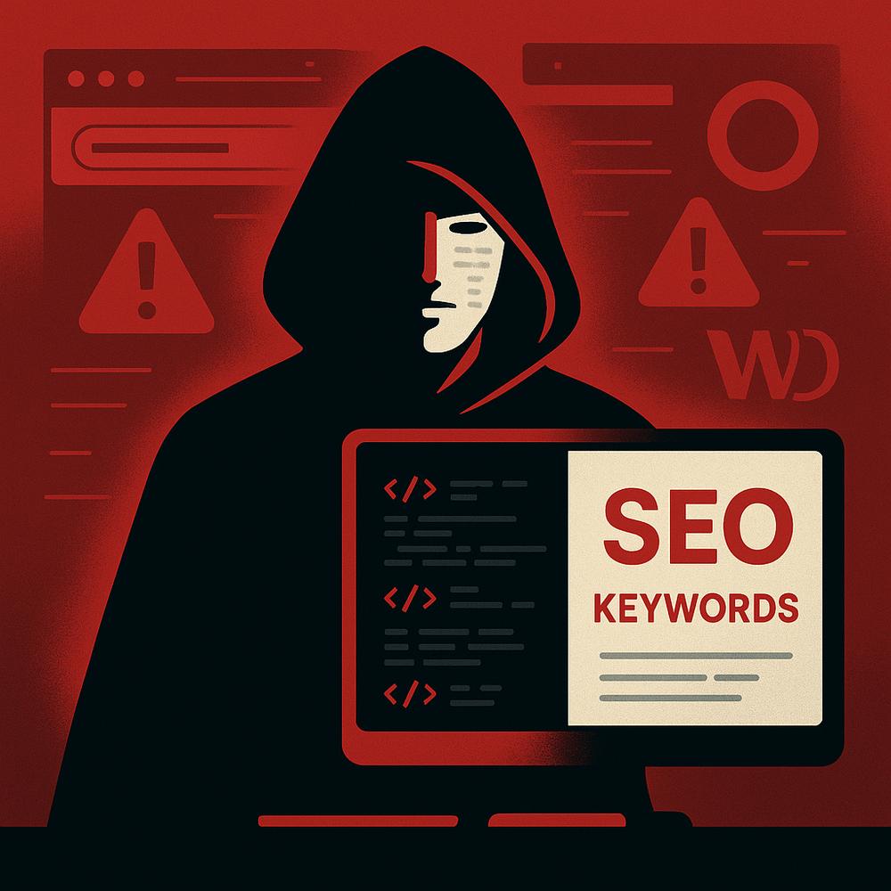 Illustration depicting the concept of cloaking in SEO with a split screen showing different content for users and search engines