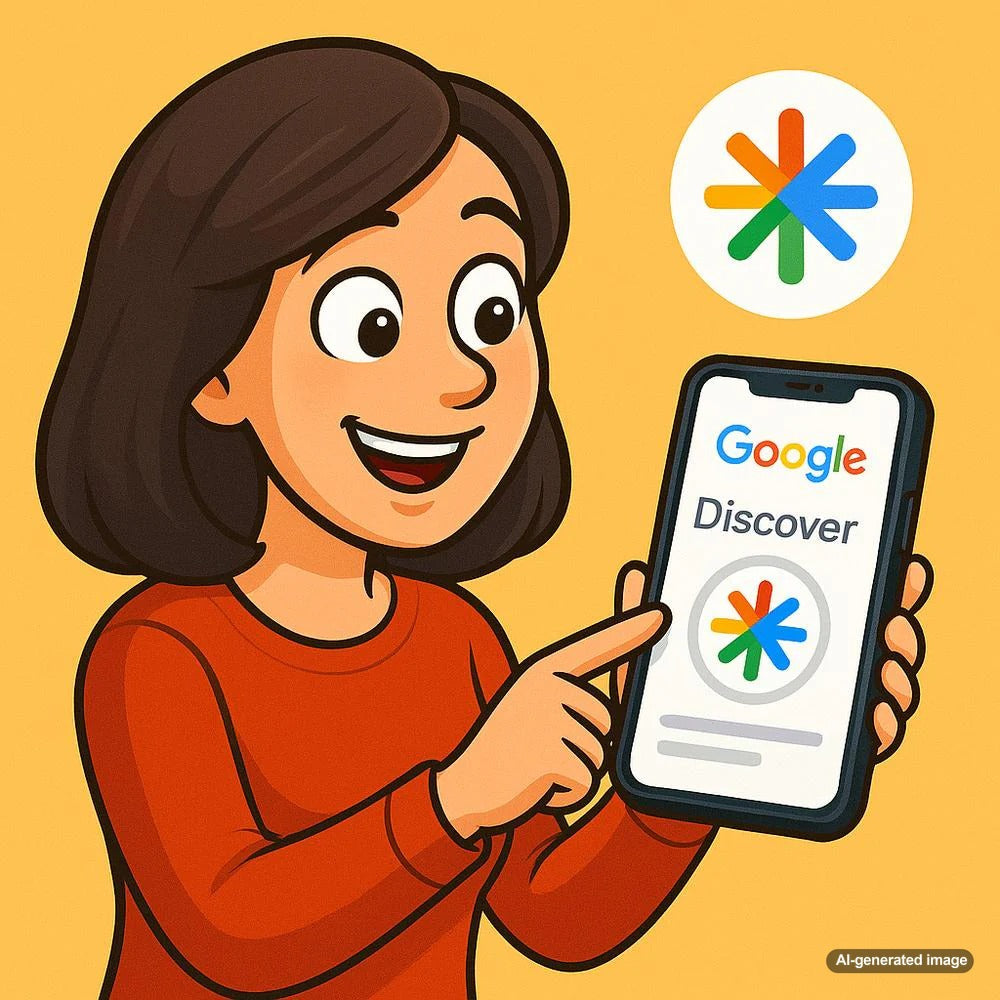 Illustration depicting Google Discover's personalized content feed on a mobile device