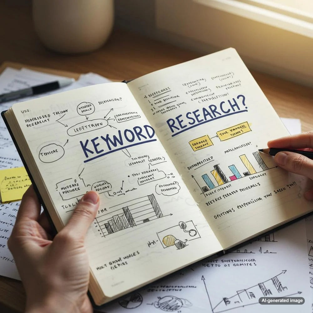 Illustration depicting keyword research process
