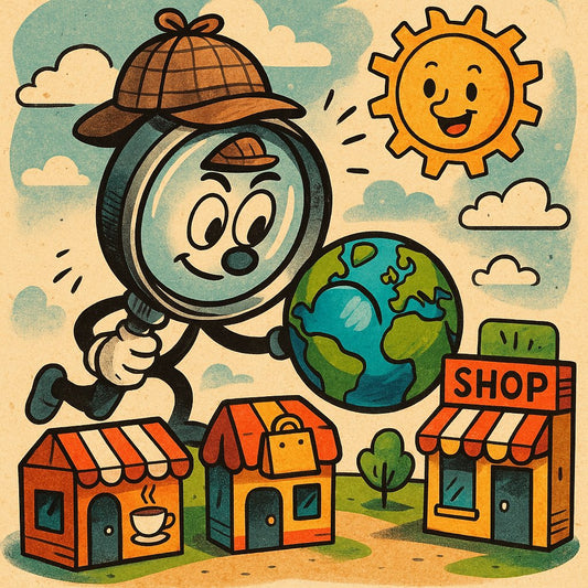 Illustration of local SEO concept with map marker and search icons