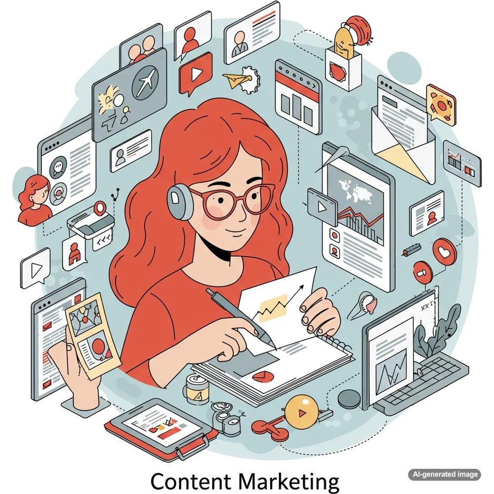 Illustration depicting various forms of content marketing strategies