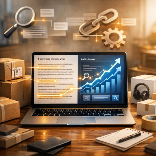 Business owner reviewing how written website content supports SEO rankings, organic traffic, and customer growth