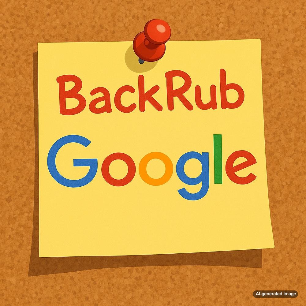 An early version of Google's homepage displaying the original name BackRub.