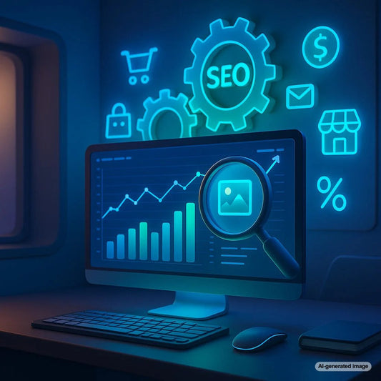 Illustration showing the concept of image alt text and SEO optimization