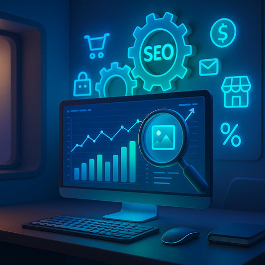 Illustration showing the concept of image alt text and SEO optimization