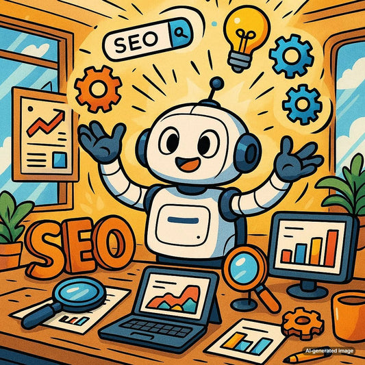 A humorous illustration depicting various SEO keyword placements on a website