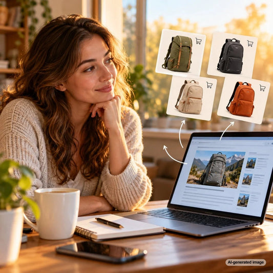 Blog reader exploring different ecommerce products after researching an item mentioned in an article, illustrating product discovery and customer buying behavior