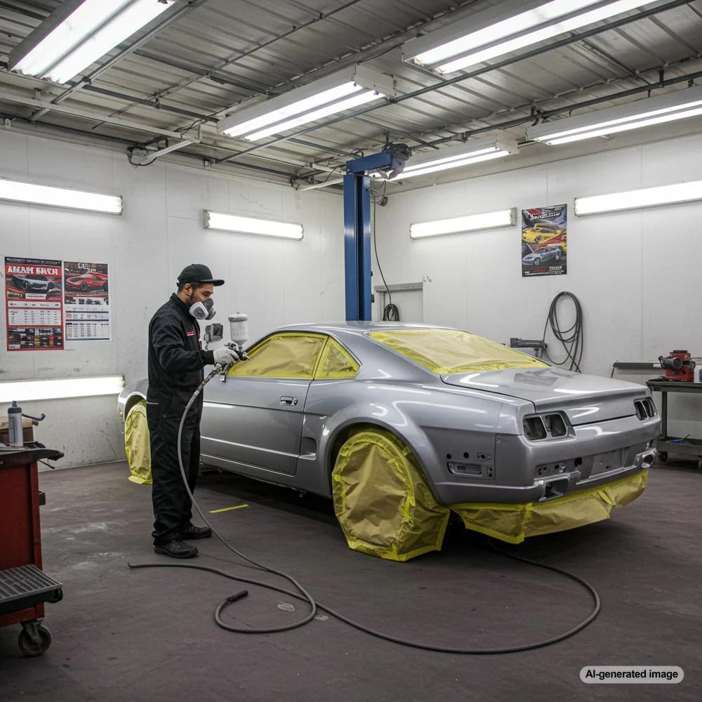 Auto repair shop owner writing a blog to enhance local SEO