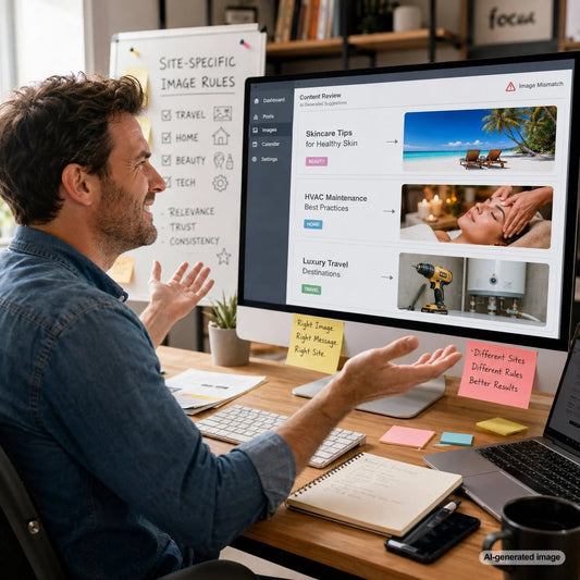 Automated content publishing system applying site-specific image rules for consistent visual content