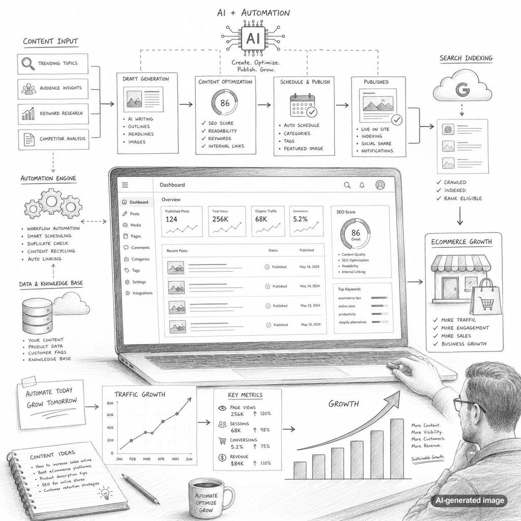 Automated WordPress content scheduling dashboard supporting consistent website publishing and organic growth