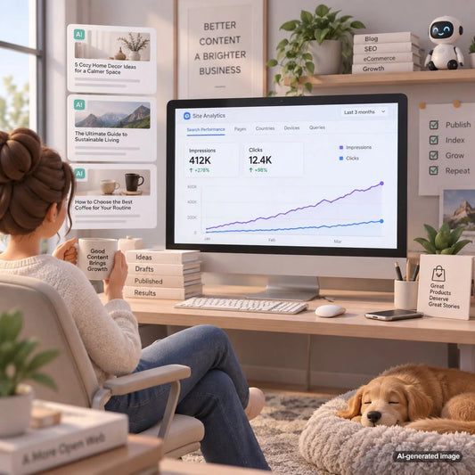 Search performance dashboard illustrating rising blog impressions before organic search clicks