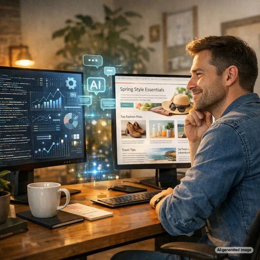 Business owner planning people first blog content that answers searcher intent and improves Google rankings