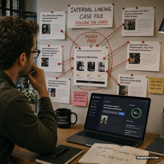 Website content strategy showing blog posts connected to high-value service and product pages