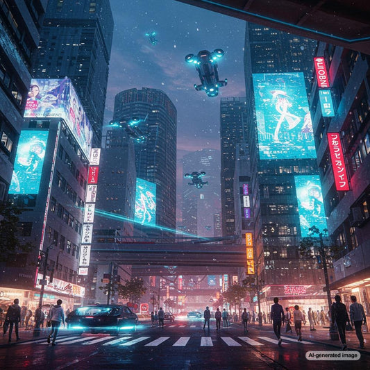 A futuristic digital landscape symbolizing the enduring relevance of blogs in 2030
