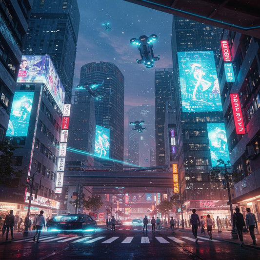 A futuristic digital landscape symbolizing the enduring relevance of blogs in 2030