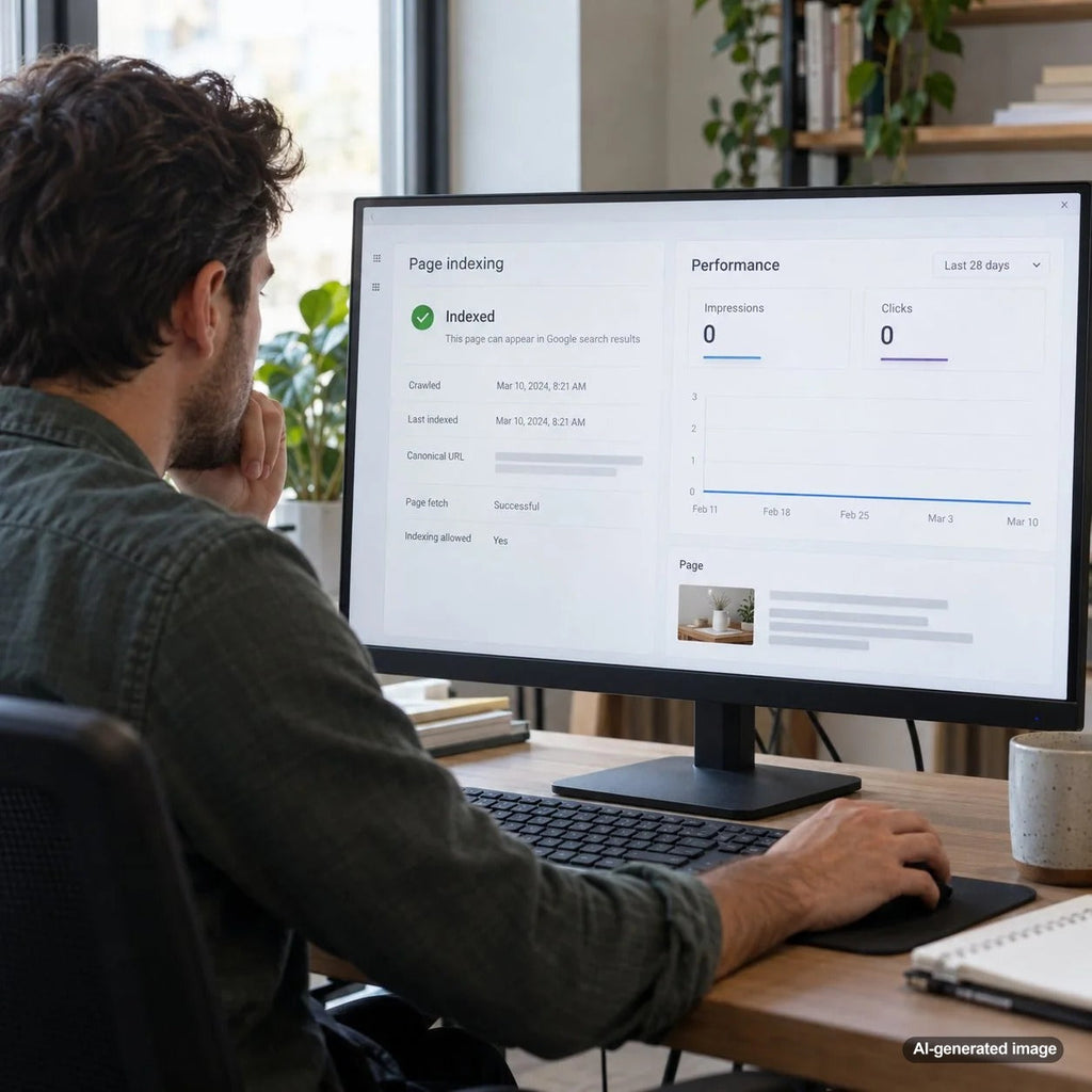 Illustration explaining why a Google indexed webpage can receive zero search impressions, highlighting search visibility, indexing status, and SEO ranking challenges