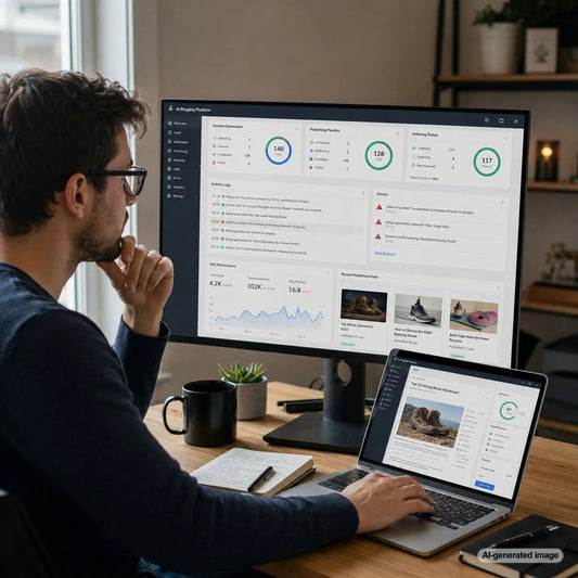 Content automation dashboard illustrating logging, workflow monitoring, and error reporting for reliable automated publishing