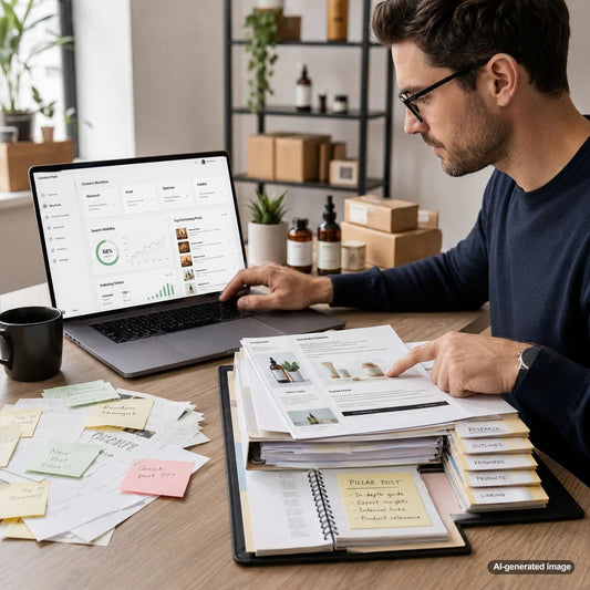 Business owner planning an in-depth SEO content strategy instead of publishing random blog posts