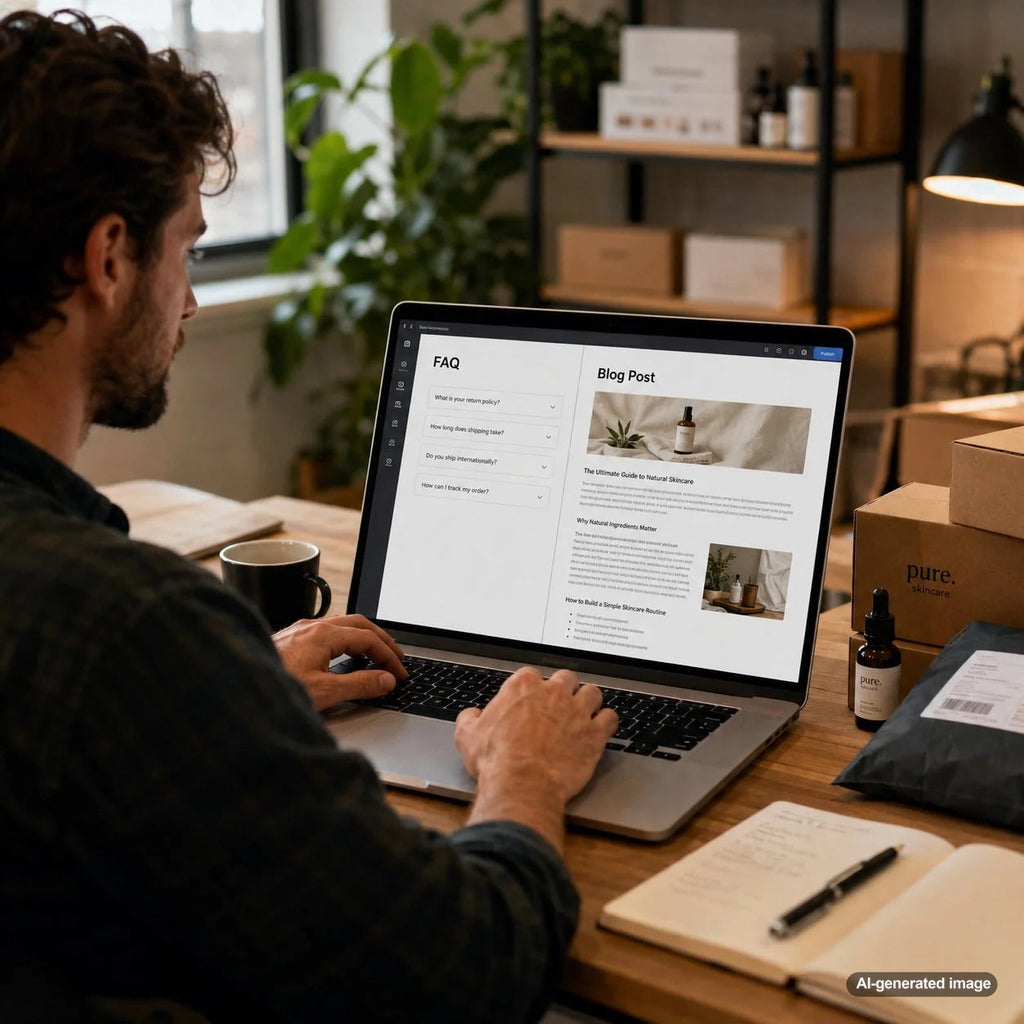 Business professional comparing a brief FAQ section with detailed blog content for stronger SEO and customer education