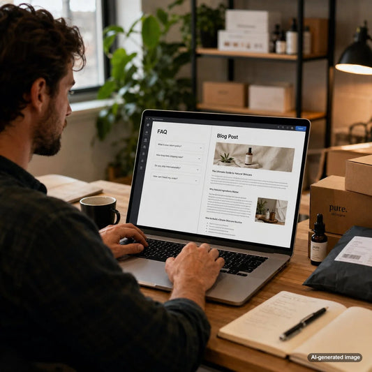 Business professional comparing a brief FAQ section with detailed blog content for stronger SEO and customer education