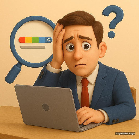 Illustration depicting a website struggling to appear in Google search results