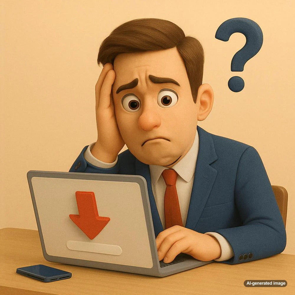 A frustrated business owner analyzing website analytics on a laptop