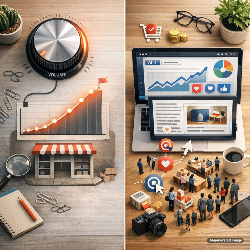 Business owner reviewing keyword research metrics beyond search volume for smarter SEO growth