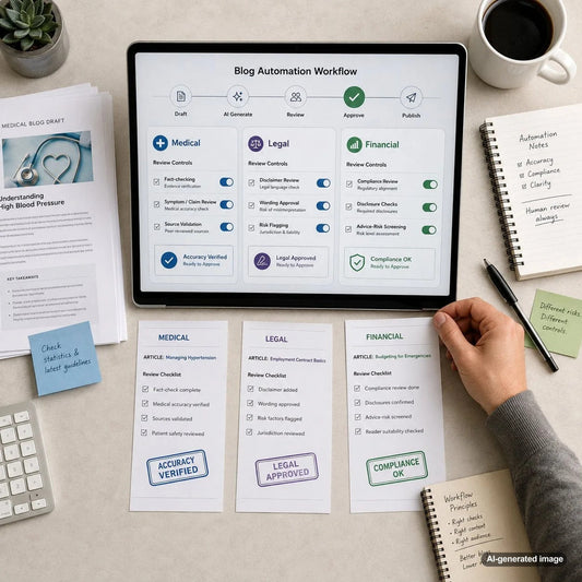 Medical, legal, and financial content automation controls for safer high stakes blog publishing