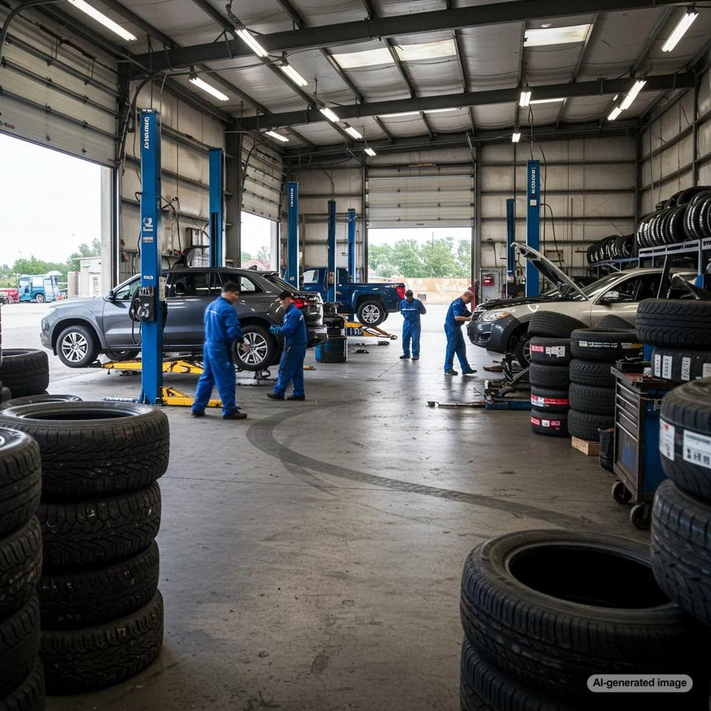 Tire shop employee writing a blog post to attract new customers