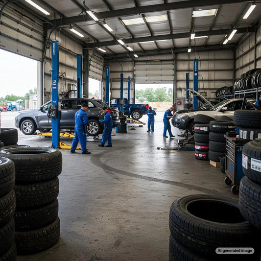 Tire shop employee writing a blog post to attract new customers