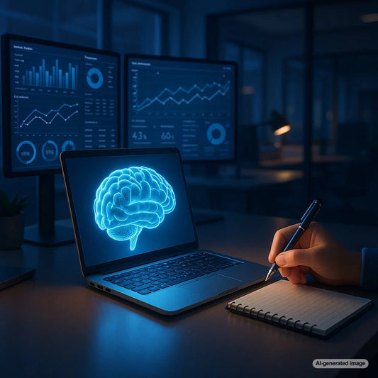 A humorous depiction of ChatGPT attempting to replace a human SEO copywriter, highlighting the collaboration between AI and human creativity.
